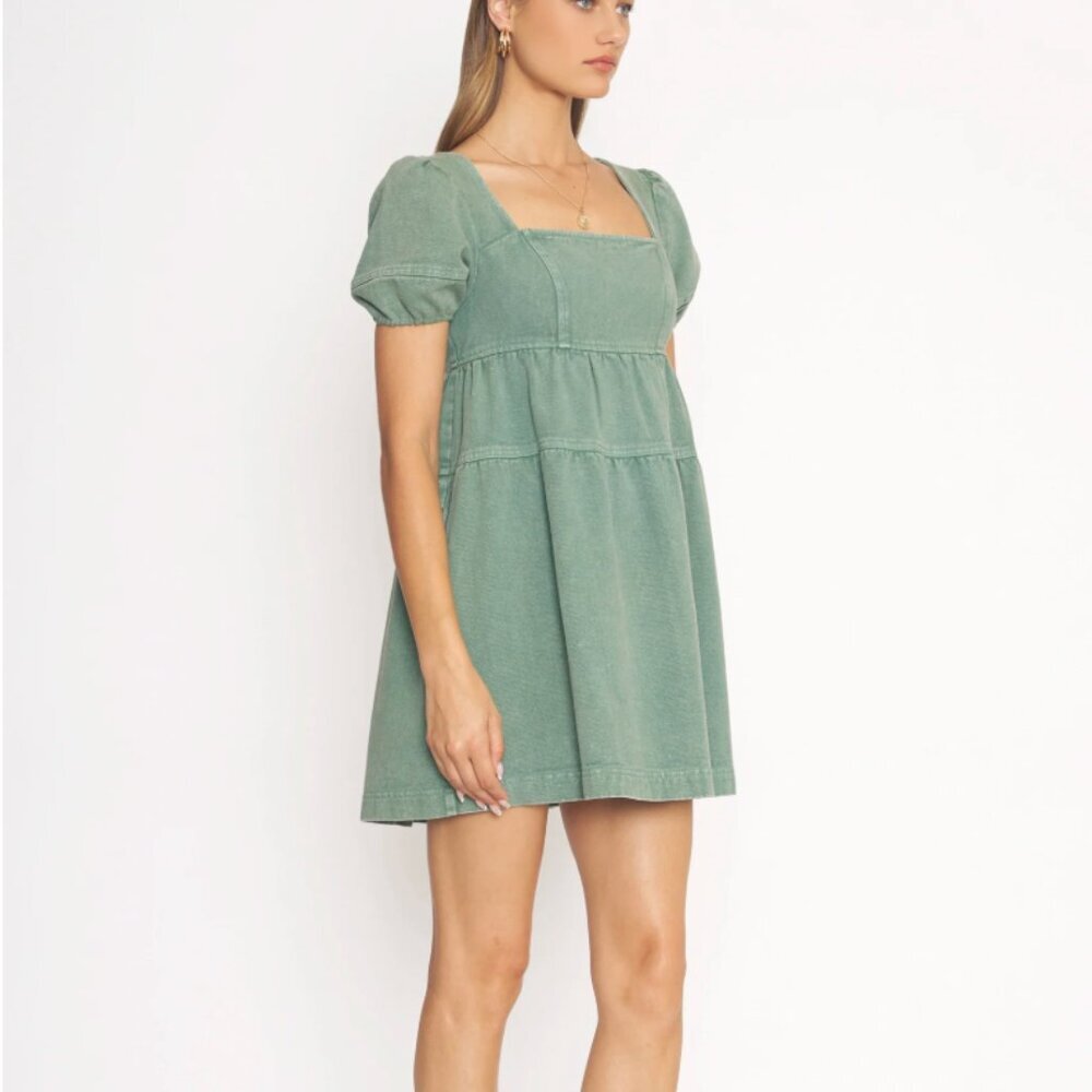 NWT Anthropologie 4SI3NNA Janessa Dress Green Denim Womens Size Large L $128 - Picture 3 of 4